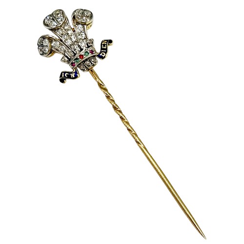 233 - Royal Interest - A late Victorian / Edwardian gold, enamel and gem set Prince of Wales stick pin, se... 