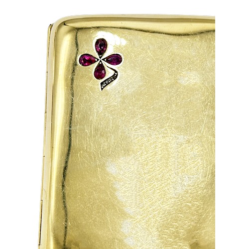 242 - An Edwardian 18ct gold, ruby and diamond concave rectangular cigarette case, with a ruby cabochon th... 
