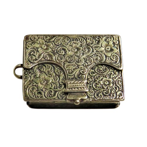 268 - A 19th century gold vesta/or match case in the form of a book, with two hinged covers and engraved w... 