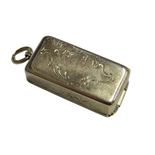 269 - A Continental gold miniature vesta/pill box, the hinged cover engraved with two pheasants in long gr... 