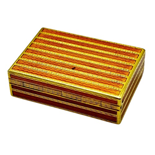 271 - Bvlgari - Roma, a mid/late 20th century Italian gold and orange guilloche enamel pill box with a dia... 