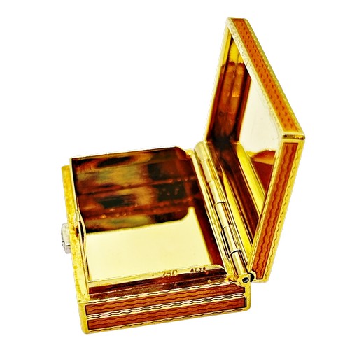 271 - Bvlgari - Roma, a mid/late 20th century Italian gold and orange guilloche enamel pill box with a dia... 