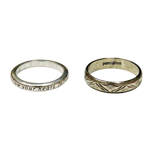 234 - Two wedding bands, comprising a 9ct white gold floral diamond-cut D-section wedding band, post 2000 ... 