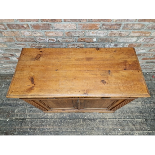 1006 - Antique pine side cabinet with two drawers and two cupboard doors, 90cm x W 110cm x D 49cm