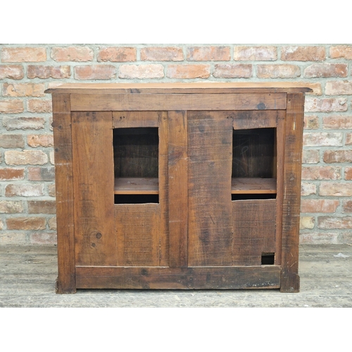 1006 - Antique pine side cabinet with two drawers and two cupboard doors, 90cm x W 110cm x D 49cm
