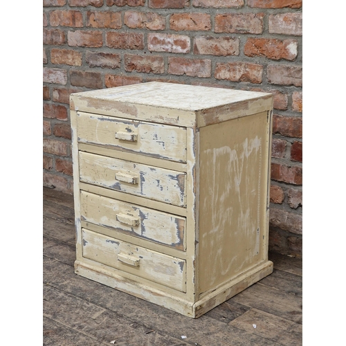 1010 - Small vintage chest of four drawers with distressed paintwork, H 64cm x W 53cm x D 43cm