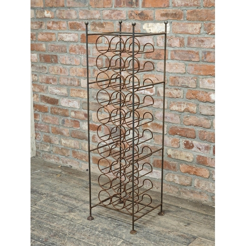 1011 - Vintage French iron wine rack, H 127cm x W 36cm x D 36cm