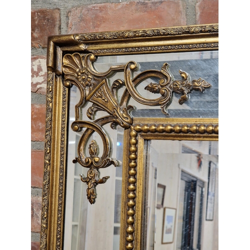1017 - Large 20th century French style gilt frame wall mirror with bevelled edge glass, H 183cm x W 92cm