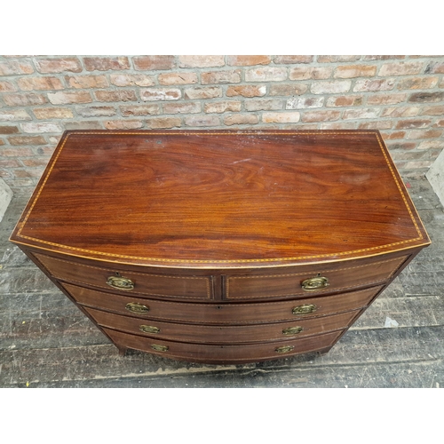 1021 - Georgian mahogany and satin wood inlaid bow front chest of two short over three long graduated drawe... 