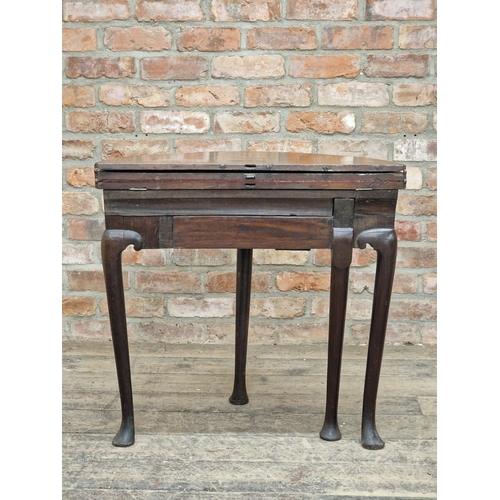 1048 - Georgian mahogany triple top fold over demi lune card table with counter wells and baize lined surfa... 