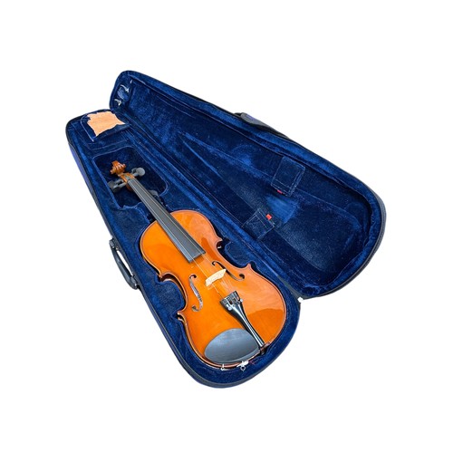 A vintage violin with two-piece back, with bow, L 56cm; a Cathedral ...