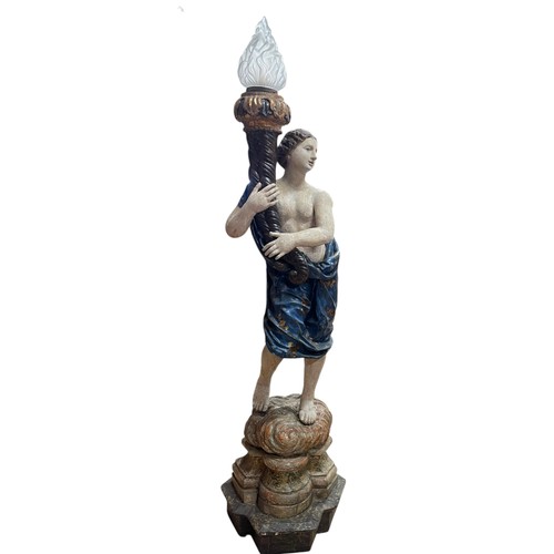 1 - A superb grand scale pair of 17th Century Venetian floor standing painted wood figural torcheres, wi... 
