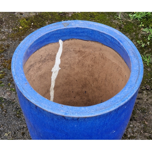 37 - Large blue glazed terracotta planter of tapered form, H 59cm x W 48cm