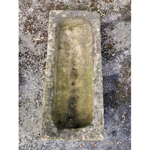 46 - Weathered natural stone trough, H 22cm x W 90cm x D 38cm