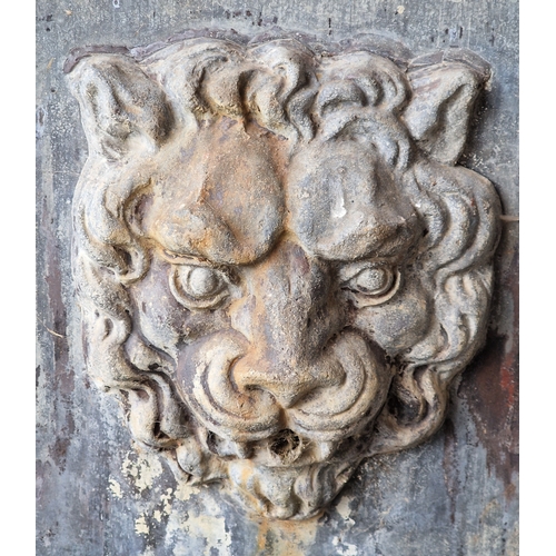 8 - 20th century bow front lead water feature with lions mask spout, H 81 81 x D 35cm