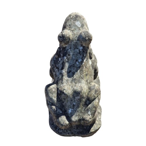 165 - Good quality weathered carved natural stone statue of a frog, H 49cm x W 55cm x D 30cm