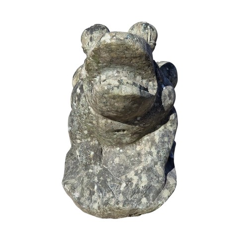 165 - Good quality weathered carved natural stone statue of a frog, H 49cm x W 55cm x D 30cm