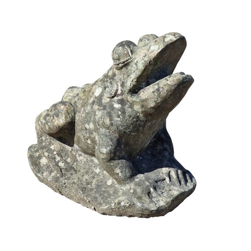 165 - Good quality weathered carved natural stone statue of a frog, H 49cm x W 55cm x D 30cm