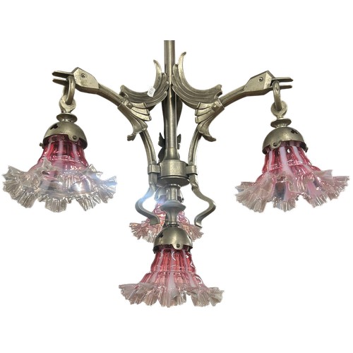 5 - Gustav Gurschner (Austrian, 1873-1970) - A1920's nickel plated brass ceiling light in the form of th... 