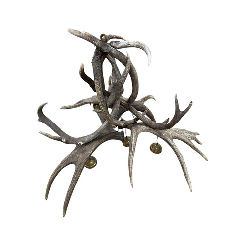 6 - Large impressive stag antler chandelier with four hanging light fittings, H 80 cm, W 110cm