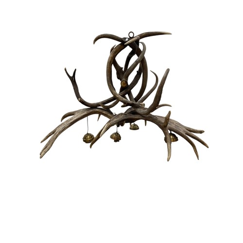 6 - Large impressive stag antler chandelier with four hanging light fittings, H 80 cm, W 110cm