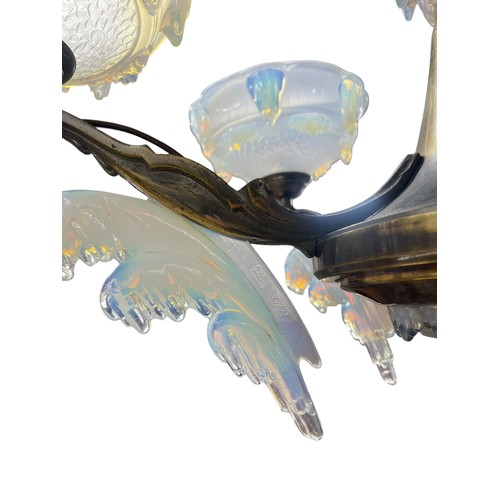 10 - French Art Deco five-light electrolier with opalescent shades and icicles, signed and numbered 52/94... 