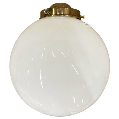 31 - Set of five white glass globe light shades with brass fittings, H 21cm (one af)