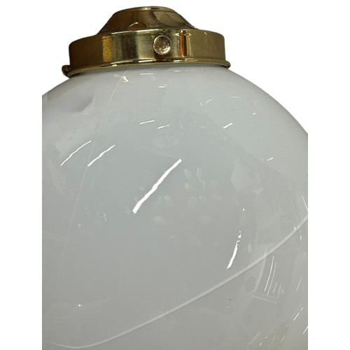 31 - Set of five white glass globe light shades with brass fittings, H 21cm (one af)