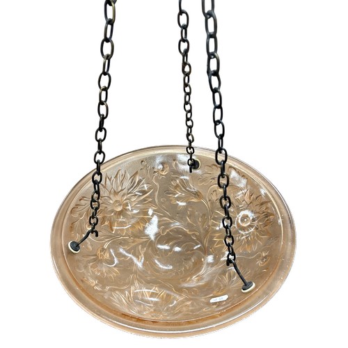 33 - French 1930's pink glass plafonnier with floral decoration, diameter 35cm