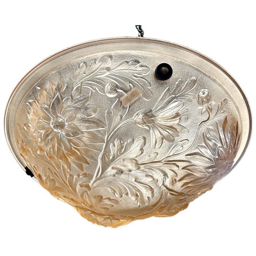 33 - French 1930's pink glass plafonnier with floral decoration, diameter 35cm