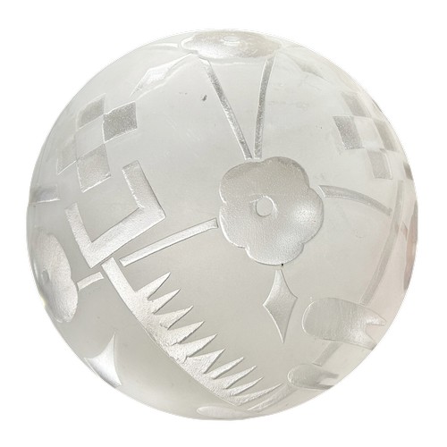 45 - French 1930's frosted glass globe ceiling light with antique brass fitting, the shade signed 