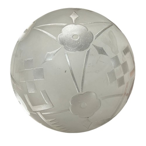 45 - French 1930's frosted glass globe ceiling light with antique brass fitting, the shade signed 