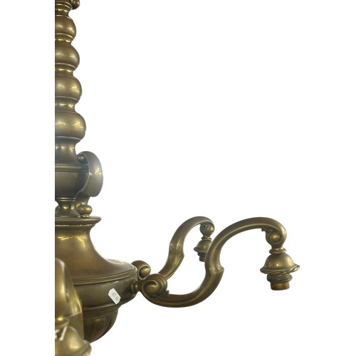 49 - 1920's English six-light bronze electrolier with scrolled branches, H 60cm (to base of chain) x W 60... 