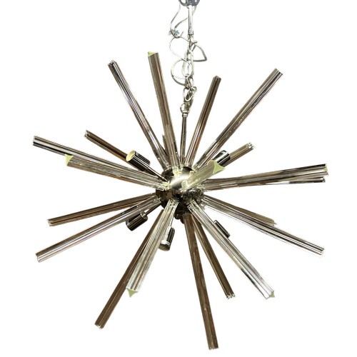 55 - An impressive sputnik style chrome and glass ceiling light, H 105cm x W 90cm approx