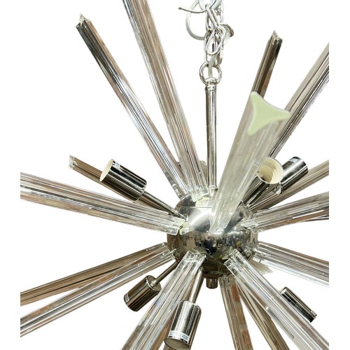 55 - An impressive sputnik style chrome and glass ceiling light, H 105cm x W 90cm approx