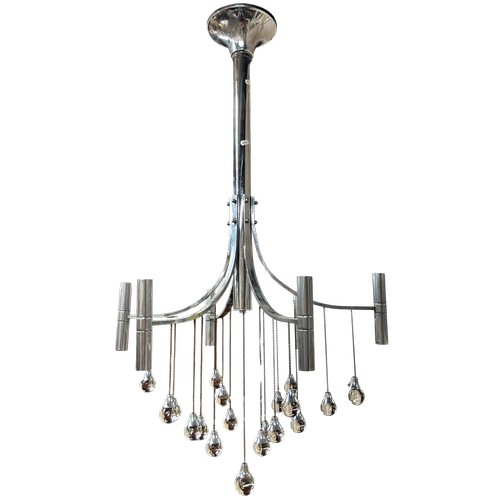 60 - Gaetano Sciolari (Italian, 1927–1994) - A mid 20th Century chrome and crystal electrolier, circa 196... 