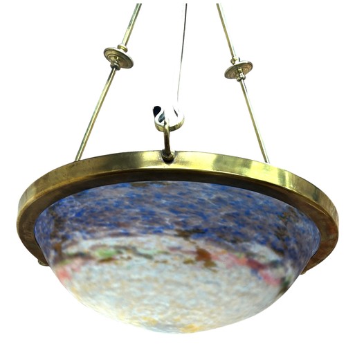 13 - French 1920's brass light fitting with Pat-de-Verre plafonnier signed 