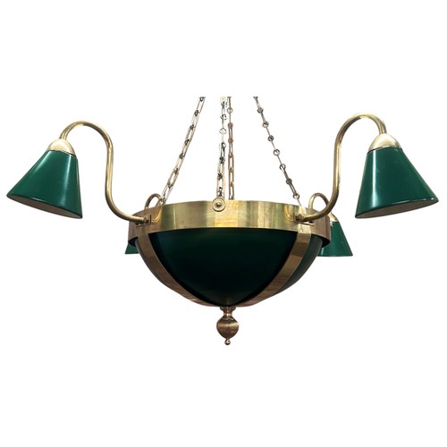 17 - Large empire style French dome-shaped brass ceiling light with central shade and four branches culmi... 