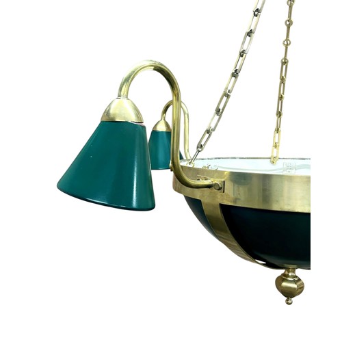 17 - Large empire style French dome-shaped brass ceiling light with central shade and four branches culmi... 
