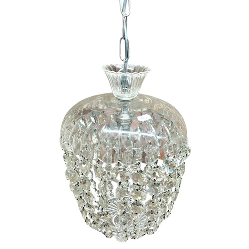 59 - Early 20th century English crystal bag-form chandelier, H 40cm (to bottom of chain) x D 24cm