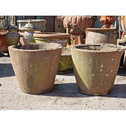 121 - Pair of weathered reconstituted stone terracotta effect tapered planters, H 54cm x W 60cm (2) (AF)