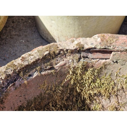 121 - Pair of weathered reconstituted stone terracotta effect tapered planters, H 54cm x W 60cm (2) (AF)