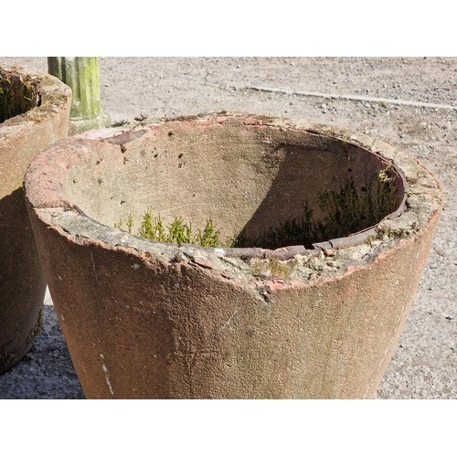121 - Pair of weathered reconstituted stone terracotta effect tapered planters, H 54cm x W 60cm (2) (AF)