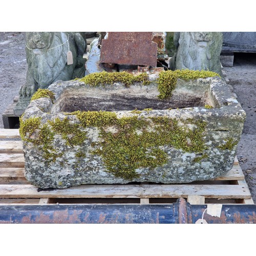 138 - Well weathered rustic natural stone garden trough, H 29cm x W 72cm x D 53cm