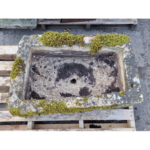 138 - Well weathered rustic natural stone garden trough, H 29cm x W 72cm x D 53cm