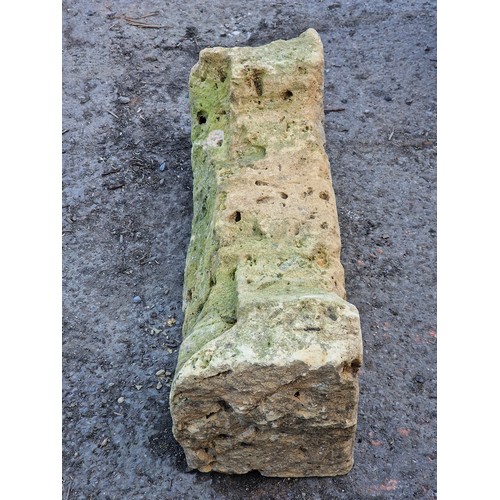 139 - Weathered rustic natural stone garden feature, H 32cm x W 72cm x D 24cm