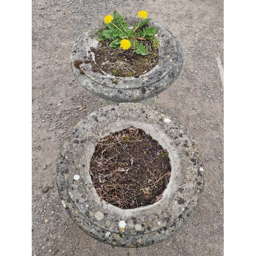 152 - Well cast weathered reconstituted stone garden urns with lobed bowls and flared rims, H 69cm x W 52c... 