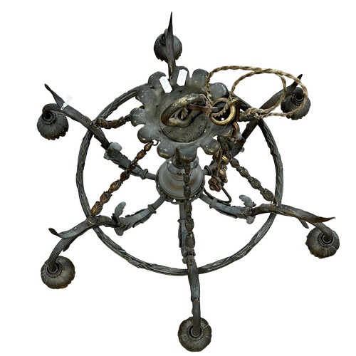 47 - A late 19th / early 20th century bronze and ormolu six-light electrolier, of circular form, the arms... 