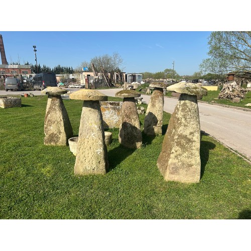 671 - Rare and important set of six tall natural stone staddle stones, the largest 140cm high

Situated at... 