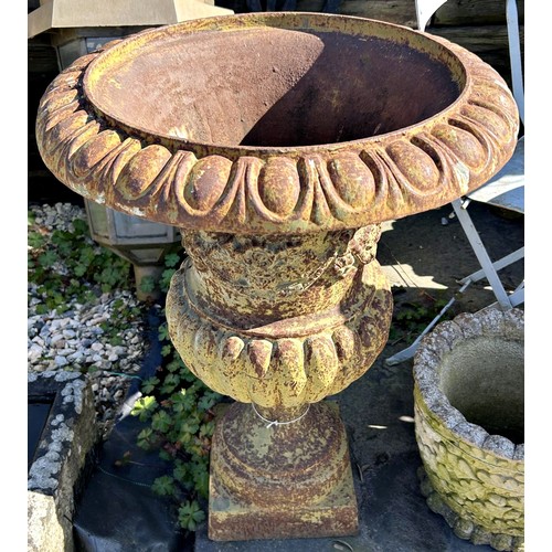 676 - 19th century cast iron half fluted campana urn with floral relief band, H 75cm x Dia 57cm

Situated ... 